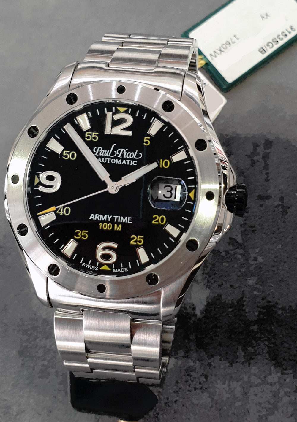 Reloj Paul Picot Commodore Army Time nuevo, sin usar, ref. 9153SG/B - ON3426