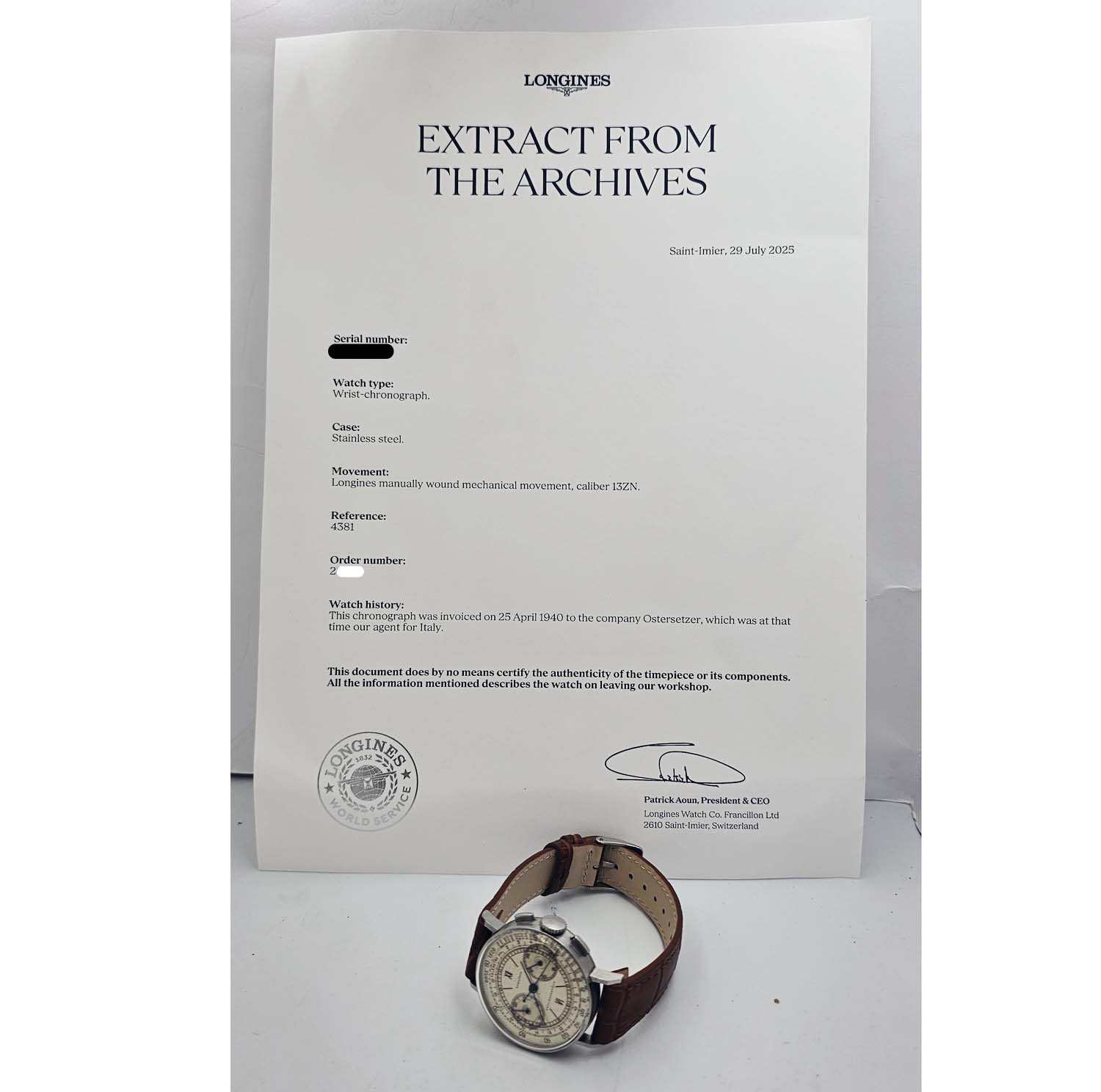 Longines 13ZN Flyback con extracto Longines Cal. 13ZN Ref. 4381 - OU1236