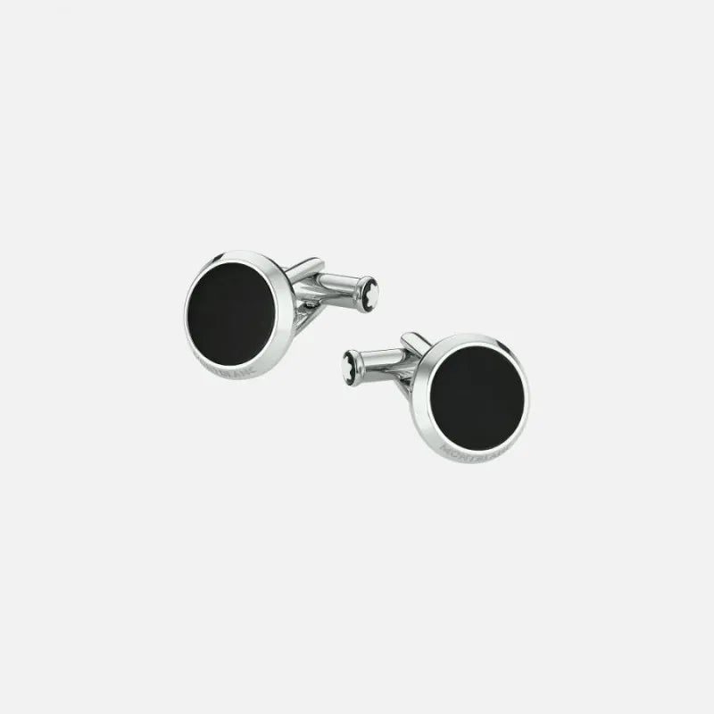 Montblanc Meisterstück 112896 Gemelli in Acciaio con Inserto in Onice Nero