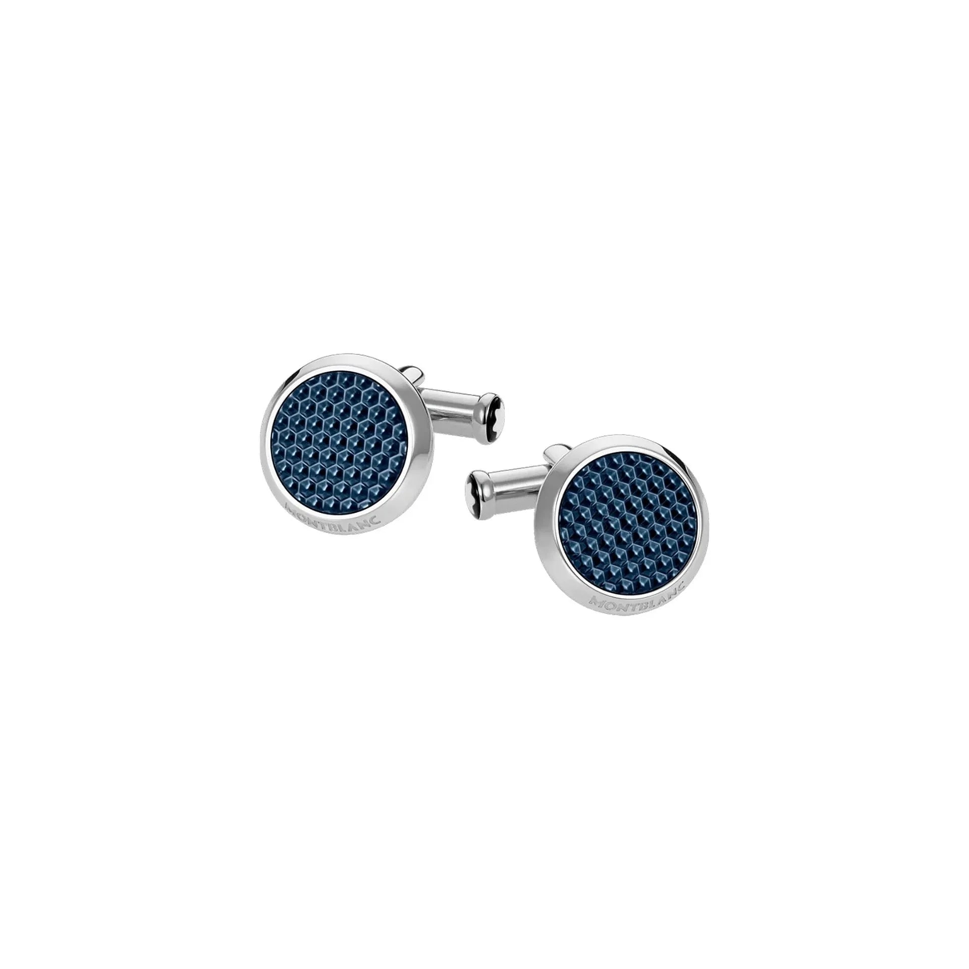 Montblanc Meisterstück 112904 Gemelli in Acciaio con Inserto in Lacca Blu Motivo Esagonale