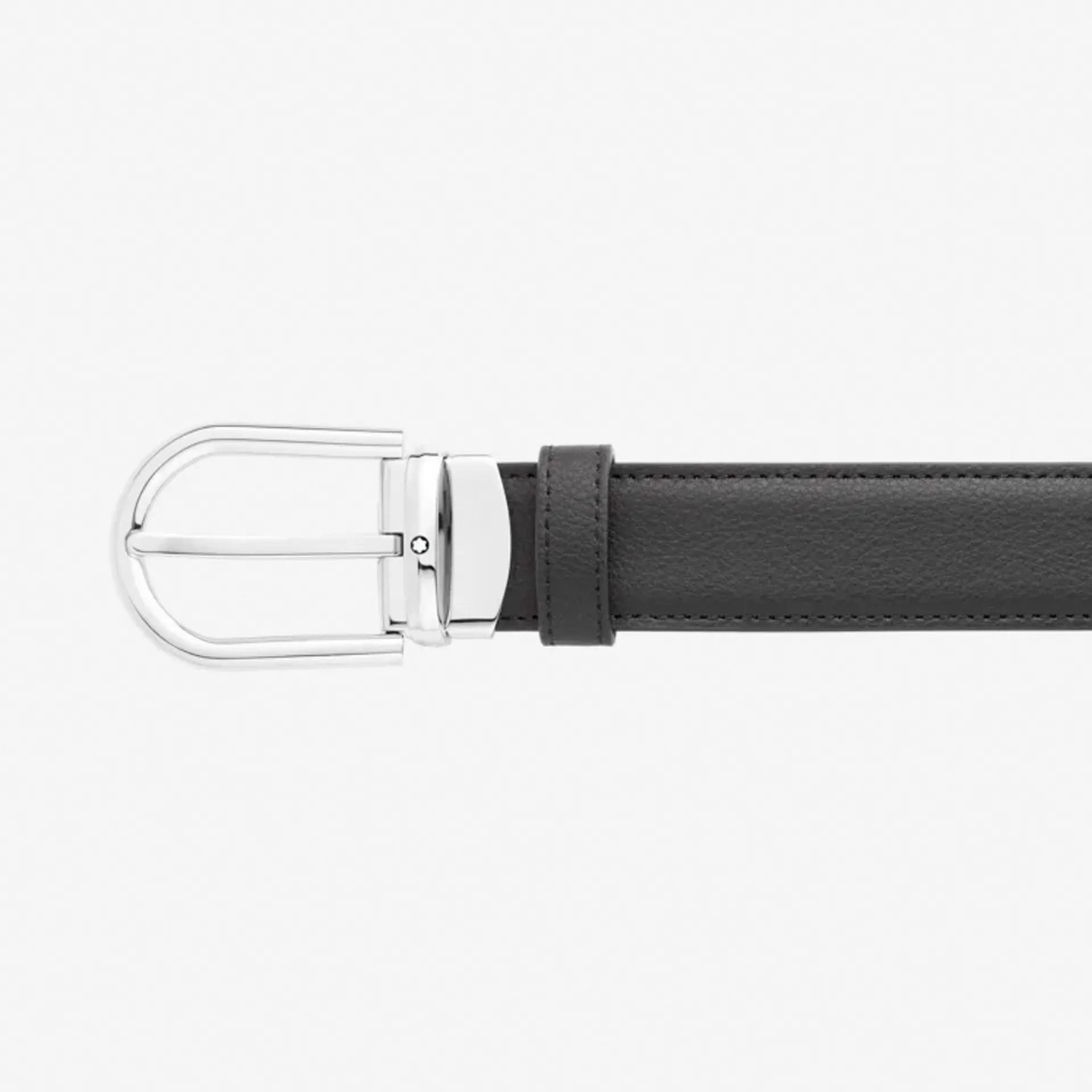 Montblanc 128756 Cintura Reversibile in Pelle Nera e Blu con Fibbia a Ferro di Cavallo