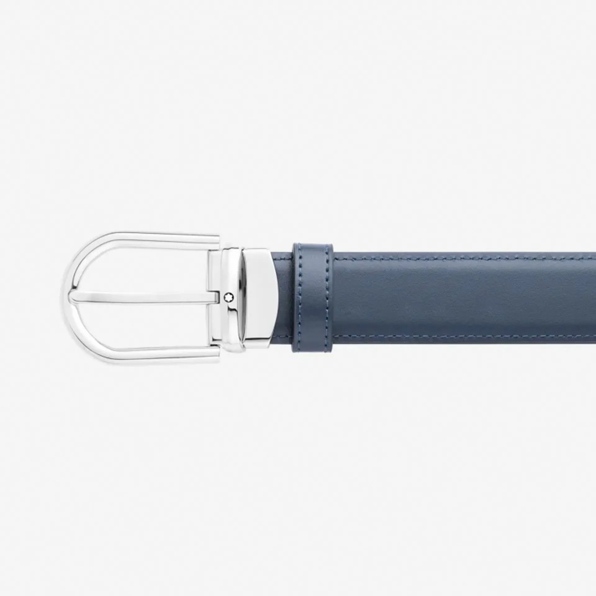 Montblanc 128756 Cintura Reversibile in Pelle Nera e Blu con Fibbia a Ferro di Cavallo