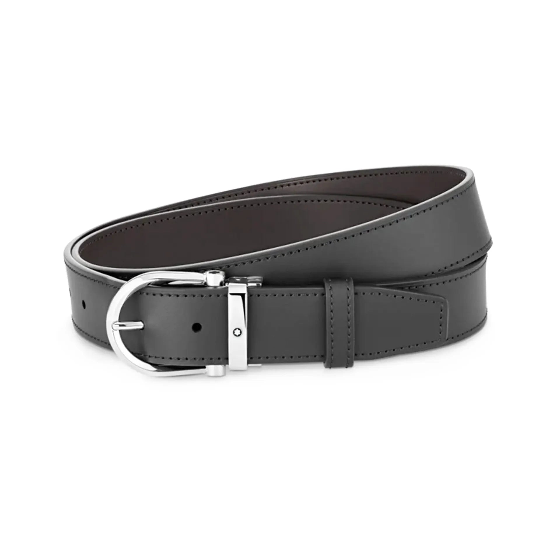 Montblanc Meisterstück MB128783 Cintura Reversibile in Pelle Nera/Marrone con Fibbia Ferro di Cavallo