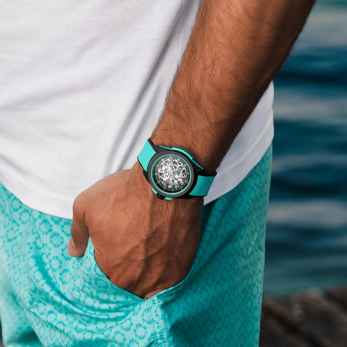 NORQAIN Wild ONE Skeleton 42mm Turquoise N3000.07Q27.B07