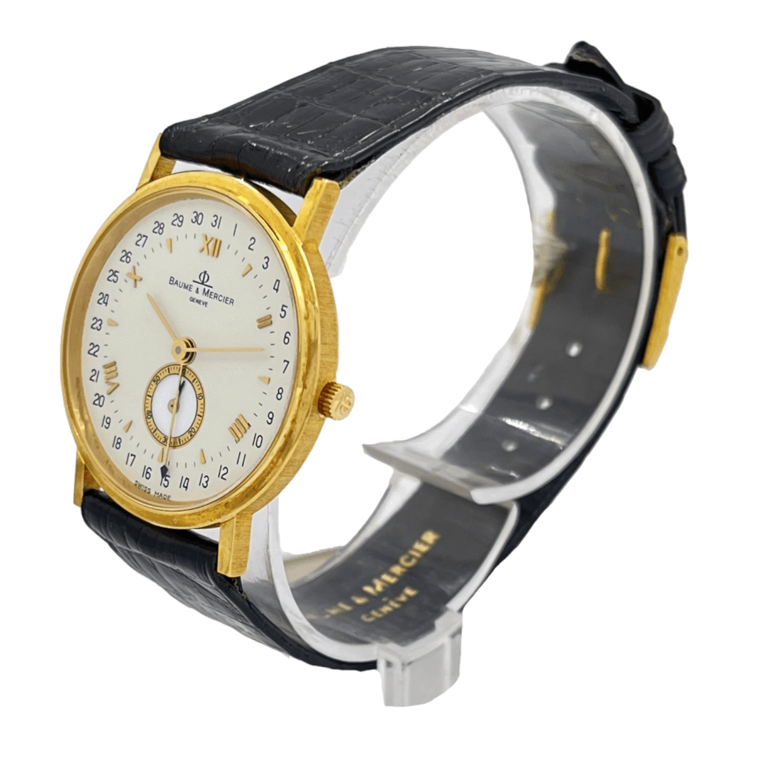 ID: ON3595MARCA: Baume & MercierREFERENZA: MOA0151620001MODELLO: Calendario GENERE: UnisexMOVIMENTO: QuarzoCASSA: Oro giallo CRISTALLO: ZaffiroDIAMETRO: 30 mmRES