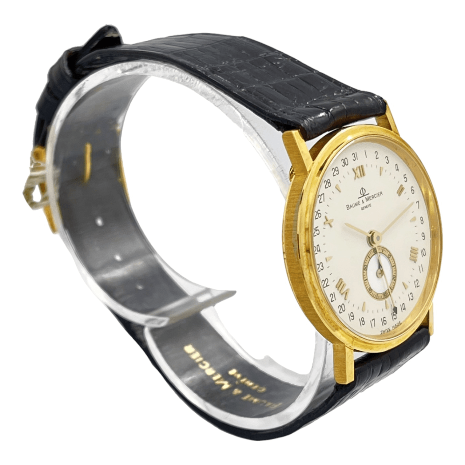 ID: ON3595MARCA: Baume & MercierREFERENZA: MOA0151620001MODELLO: Calendario GENERE: UnisexMOVIMENTO: QuarzoCASSA: Oro giallo CRISTALLO: ZaffiroDIAMETRO: 30 mmRES