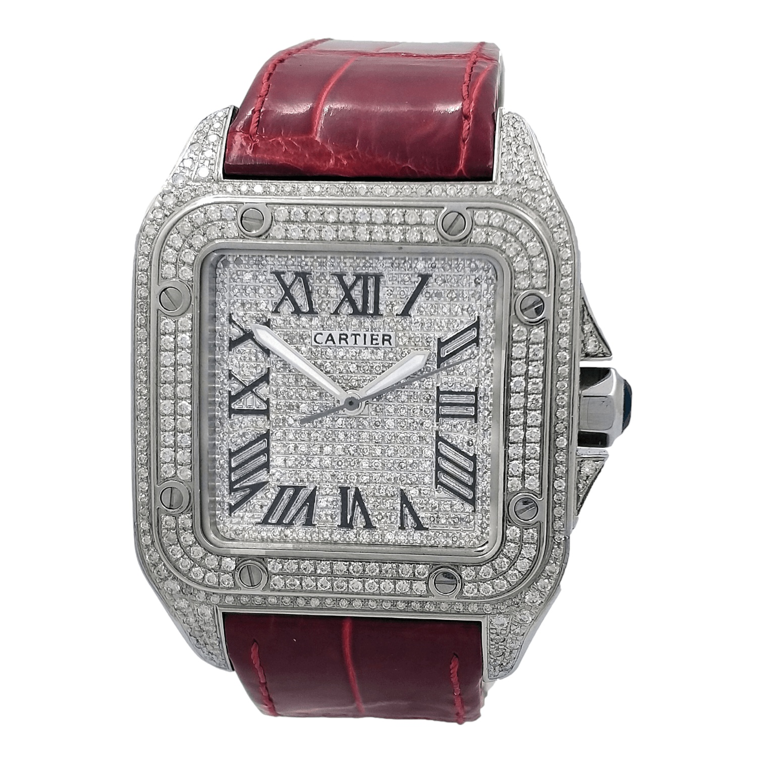 Cartier Santos 100 XL Iced Out diamonds 7 ct setting Ref. 2656 OU363