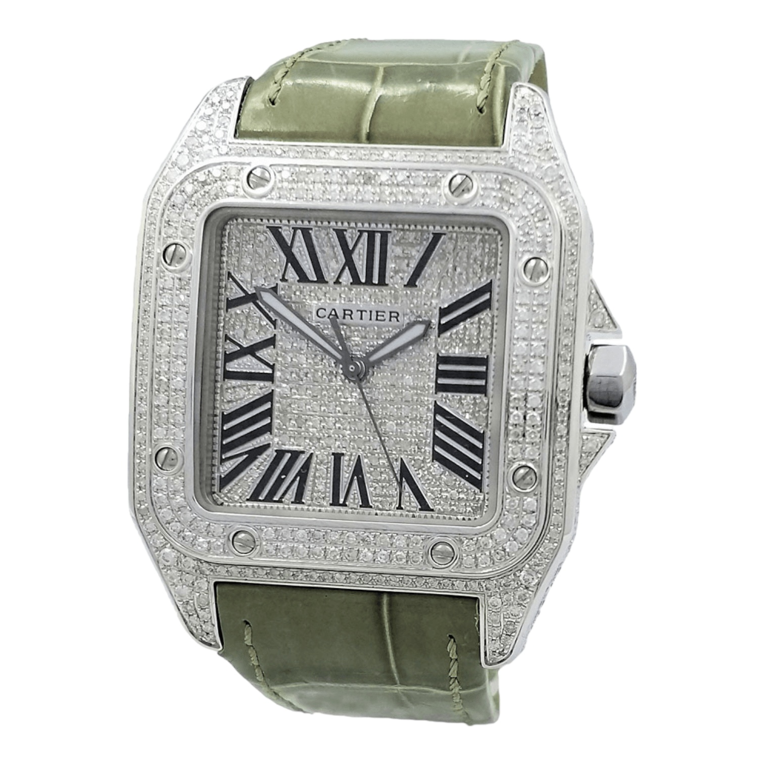 Cartier Santos 100 XL Iced Out diamonds 7 ct setting Ref. 2656 OU676