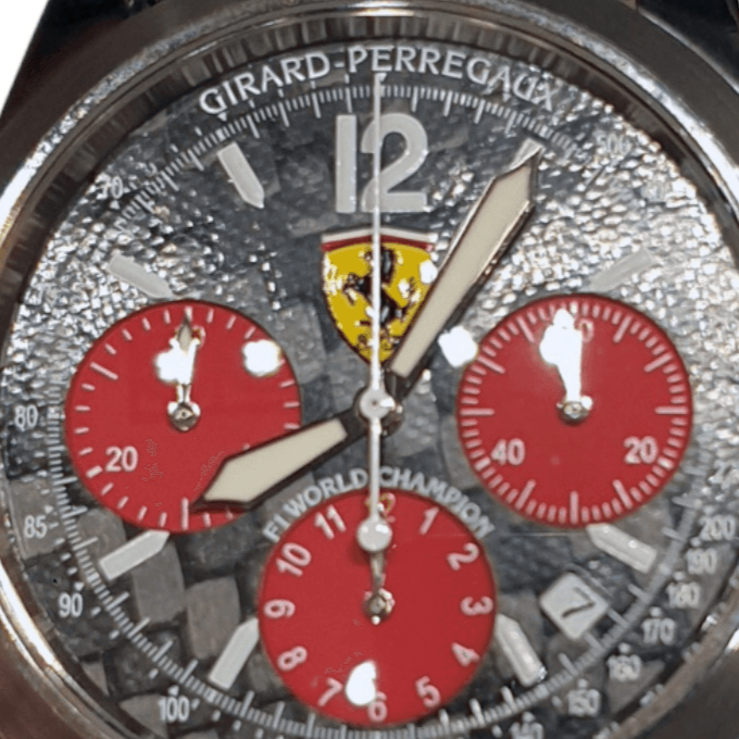 ID: ON3583MARCA: Girard PerregauxREFERENZA: 4956MODELLO: Ferrari F2002 World ChampionGENERE: UomoMOVIMENTO: AutomaticoCASSA: AcciaioCRISTALLO: ZaffiroDIAMETRO: 40 mm