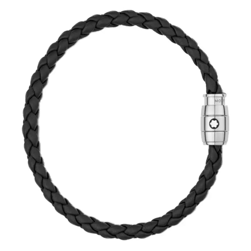 Montblanc 130895 Bracciale 3 Anelli in Pelle Nera e Acciaio