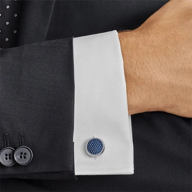 Montblanc Meisterstück 112904 Gemelli in Acciaio con Inserto in Lacca Blu Motivo Esagonale