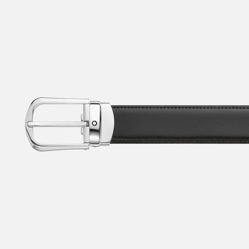Montblanc 114412 Cintura Reversibile in Pelle Nera/Marrone con Fibbia a Ferro di Cavallo