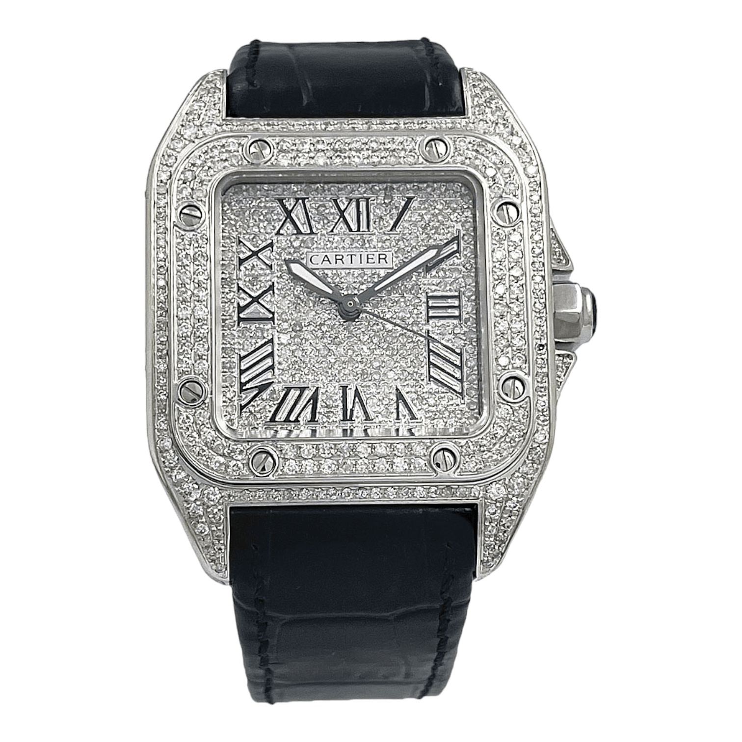 Cartier Santos 100 Ladies Medium 33mm Custom Iced 3ct Genuine Diamonds Ref. 2878 - OU714 - LuxuryInStock
