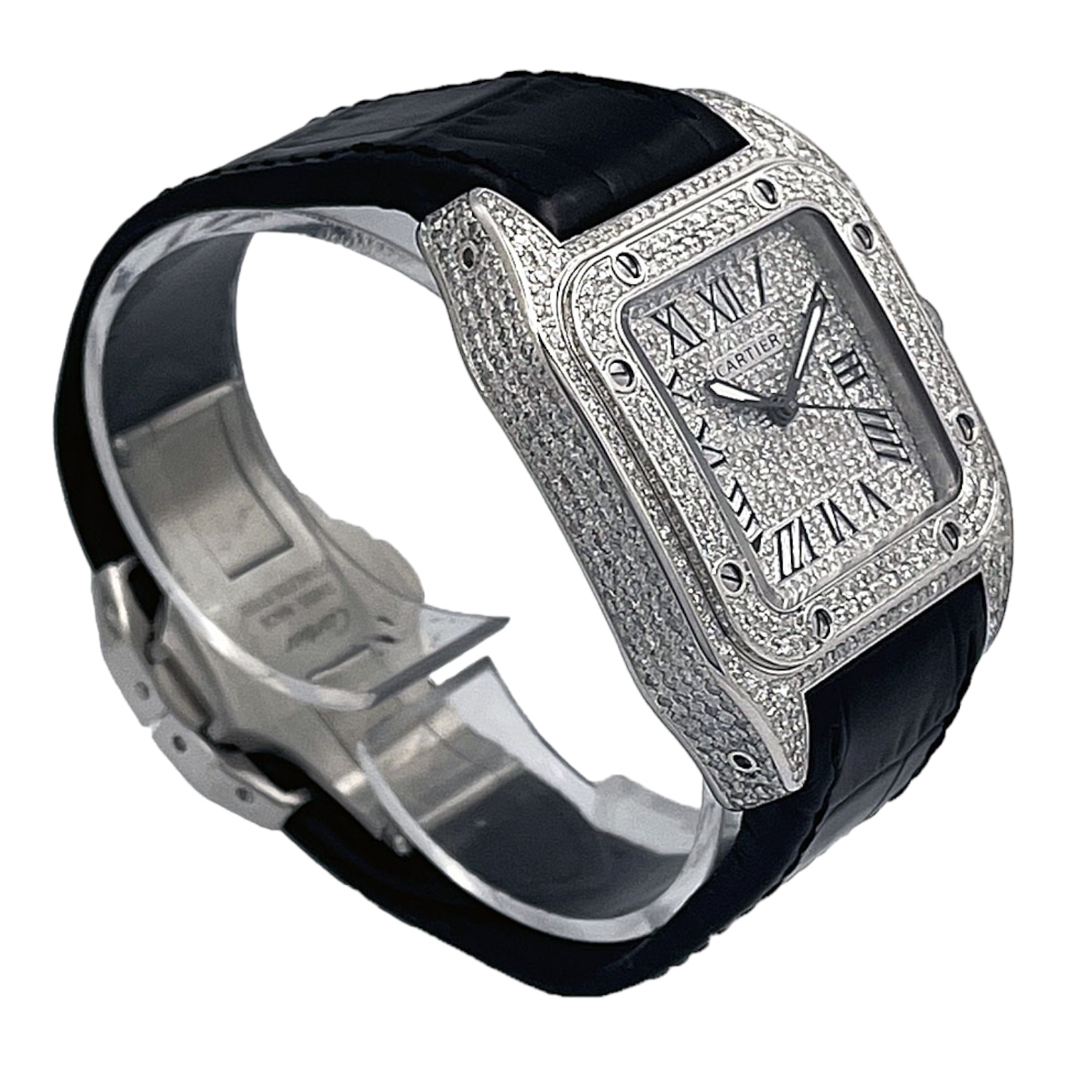 Cartier Santos 100 Ladies Medium 33mm Custom Iced 3ct Genuine Diamonds Ref. 2878 - OU714 - LuxuryInStock