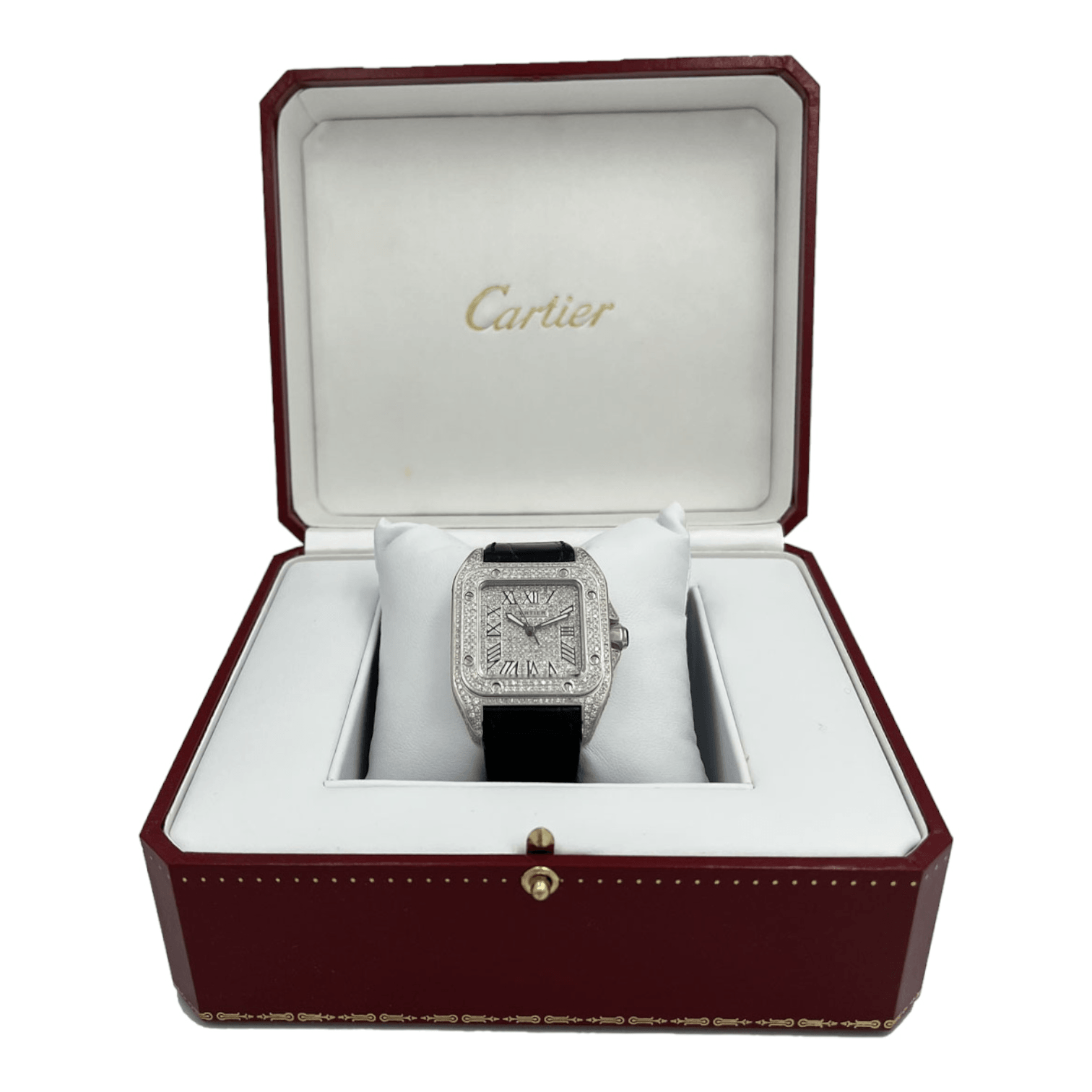 Cartier Santos 100 Ladies Medium 33mm Custom Iced 3ct Genuine Diamonds Ref. 2878 - OU714 - LuxuryInStock