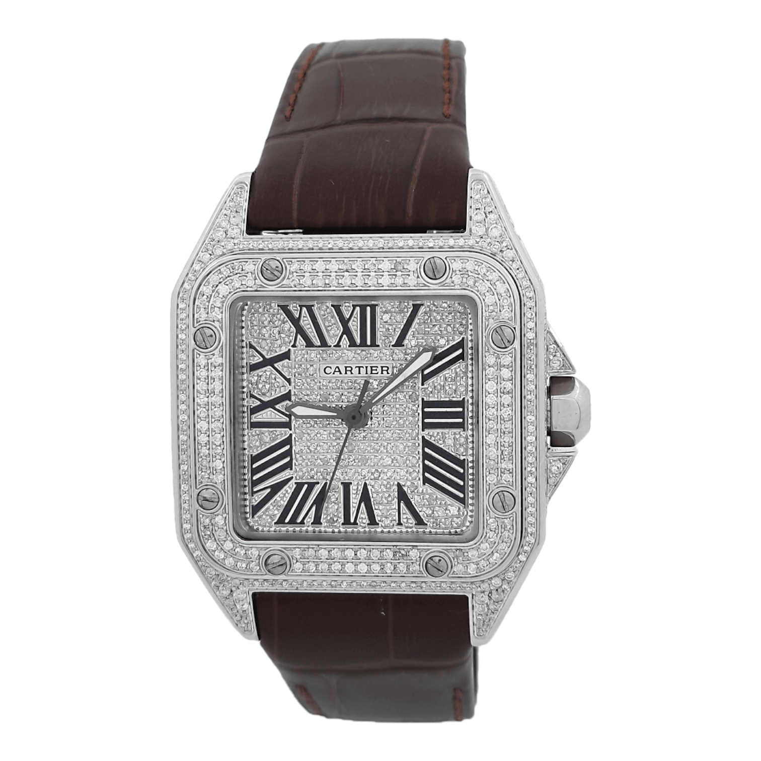 Cartier Santos 100 Ladies Medium 33mm Custom Iced 3ct Genuine Diamonds Ref. 2878 - OU835 - LuxuryInStock