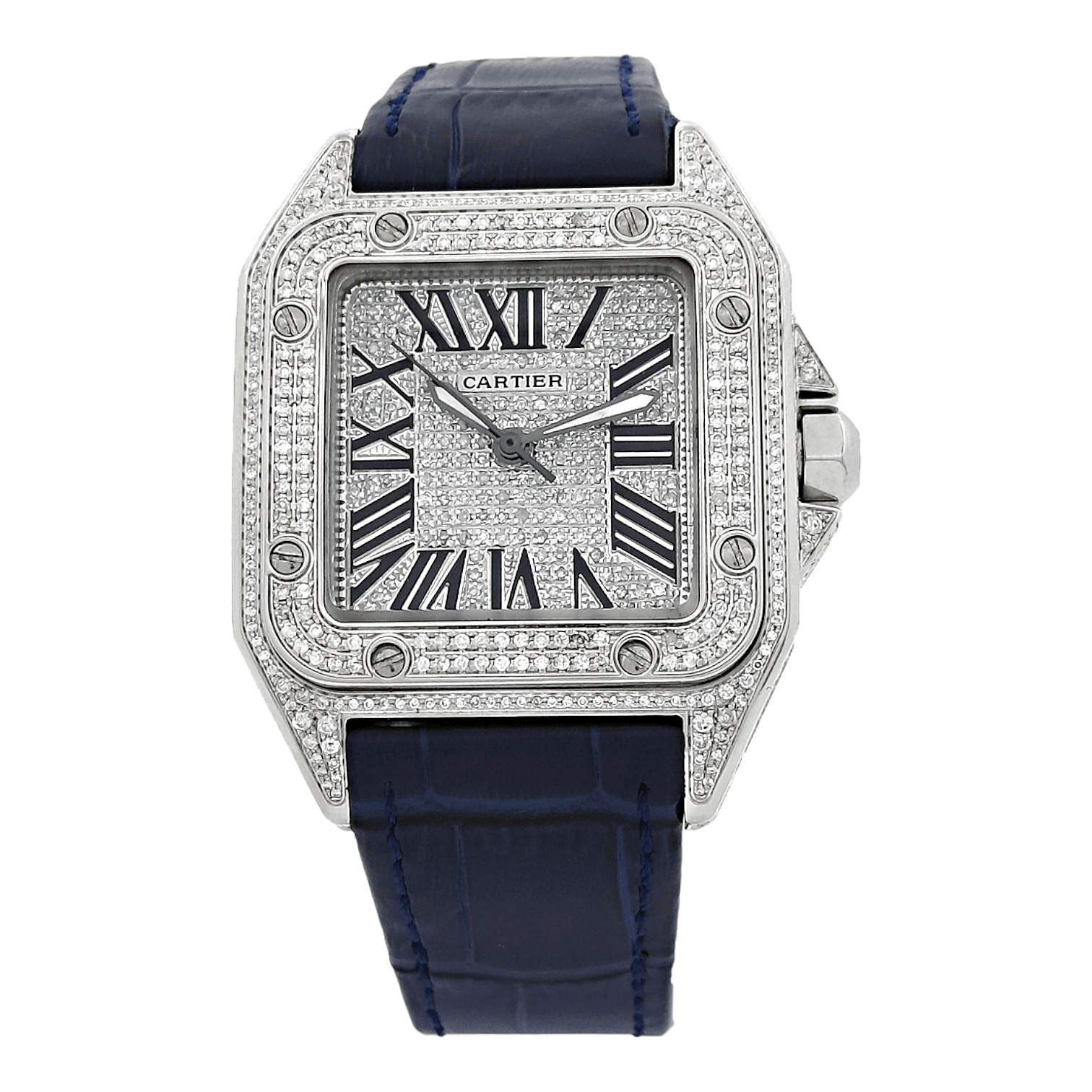 Cartier Santos 100 Ladies Medium 33mm Custom Iced 3ct Genuine Diamonds Ref. 2878 - OU836 - LuxuryInStock