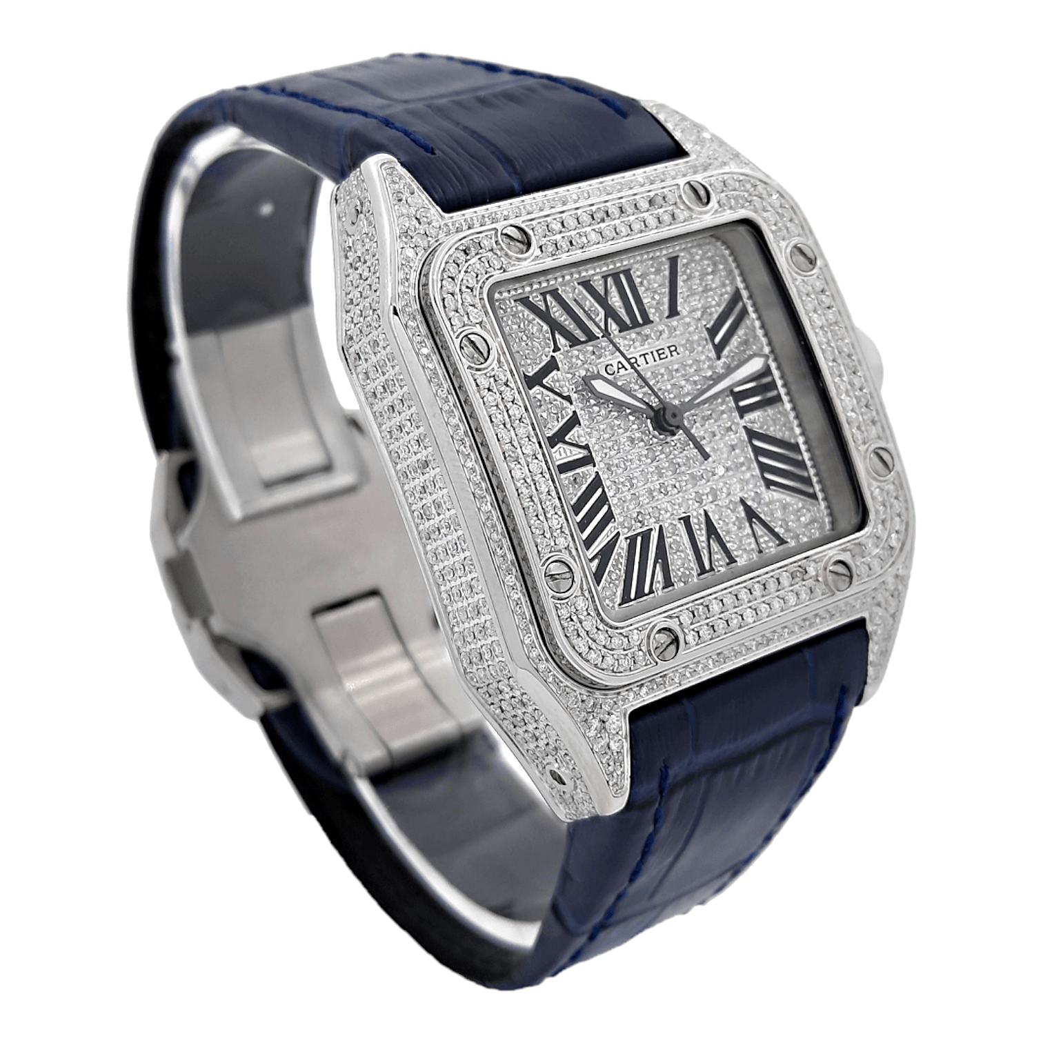 Cartier Santos 100 Ladies Medium 33mm Custom Iced 3ct Genuine Diamonds Ref. 2878 - OU836 - LuxuryInStock