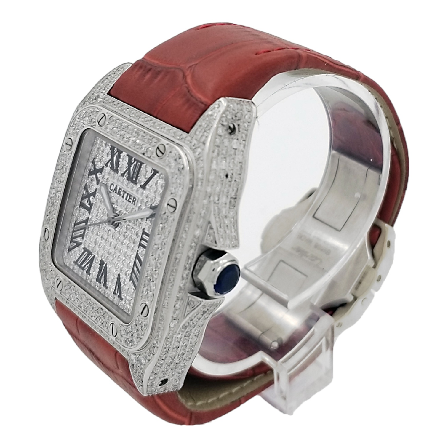 Cartier Santos 100 Ladies Medium 33mm Custom Iced 3ct Genuine Diamonds Ref. 2878 - OU850 - LuxuryInStock