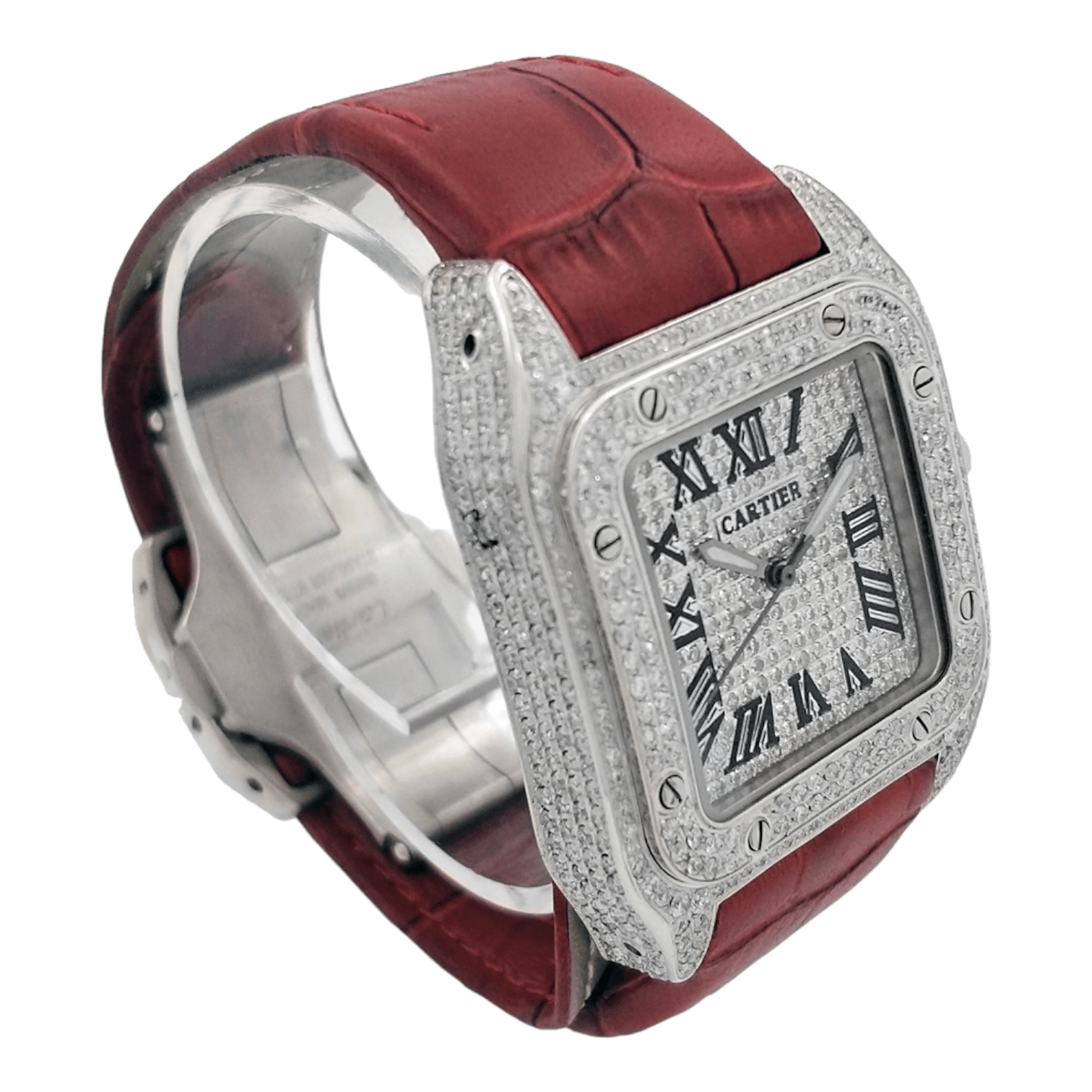 Cartier Santos 100 Ladies Medium 33mm Custom Iced 3ct Genuine Diamonds Ref. 2878 - OU850 - LuxuryInStock