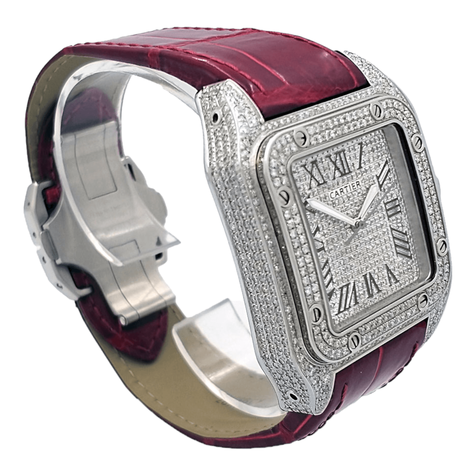 Cartier Santos 100 XL Iced Out diamonds setting Ref. 2656 - OU363 - LuxuryInStock