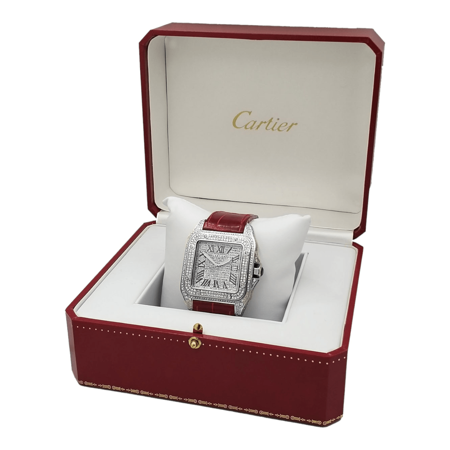 Cartier Santos 100 XL Iced Out diamonds setting Ref. 2656 - OU363 - LuxuryInStock