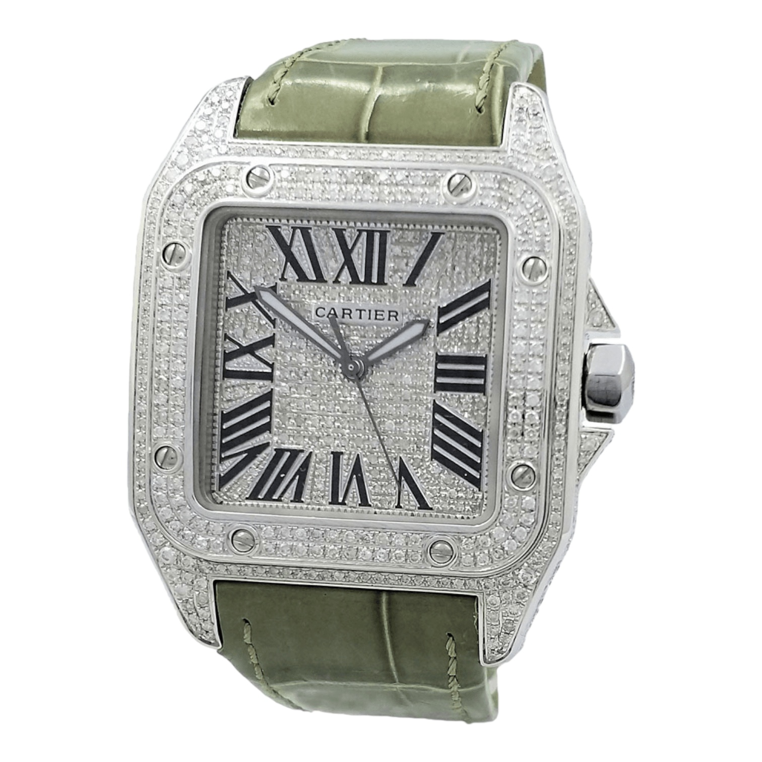 Cartier Santos 100 XL Iced Out diamonds setting Ref. 2656 - OU676 - LuxuryInStock