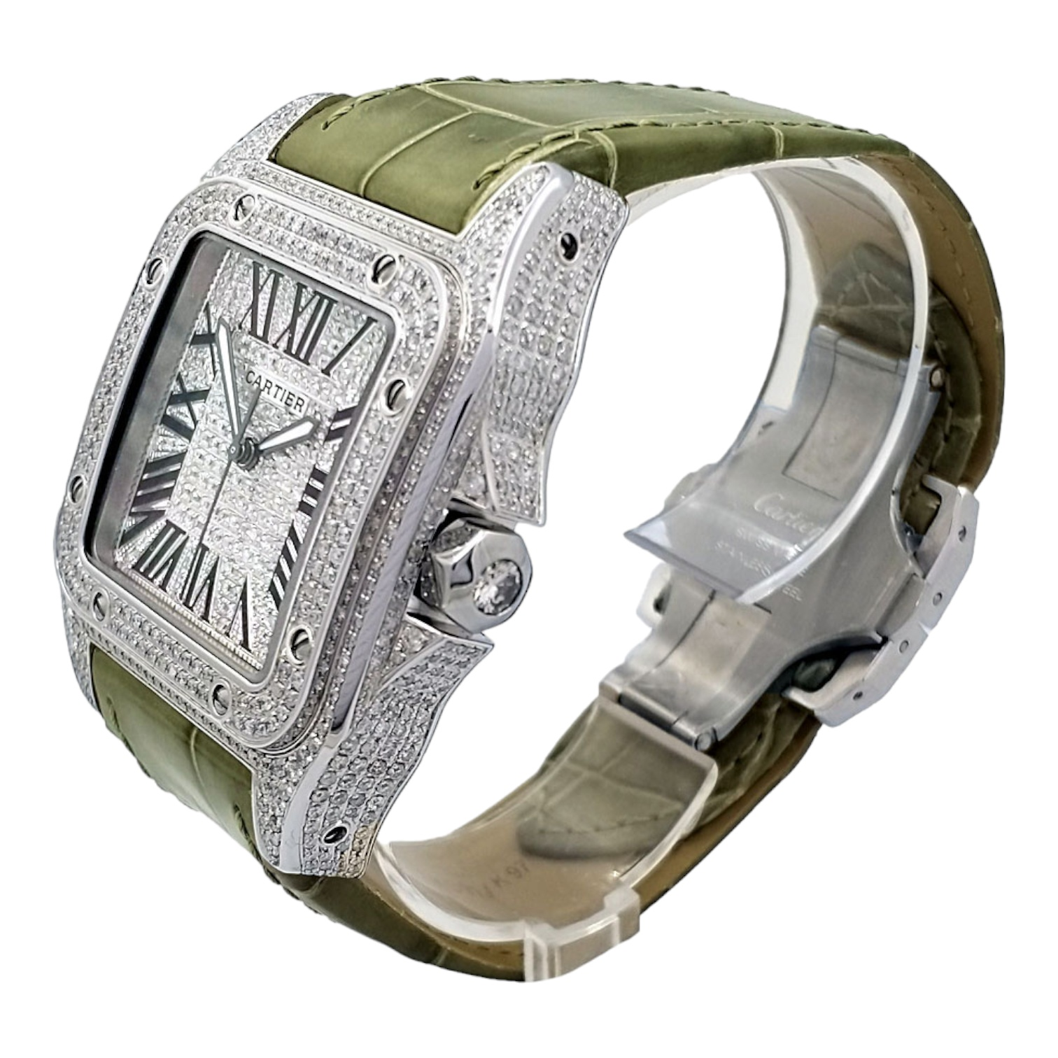 Cartier Santos 100 XL Iced Out diamonds setting Ref. 2656 - OU676 - LuxuryInStock