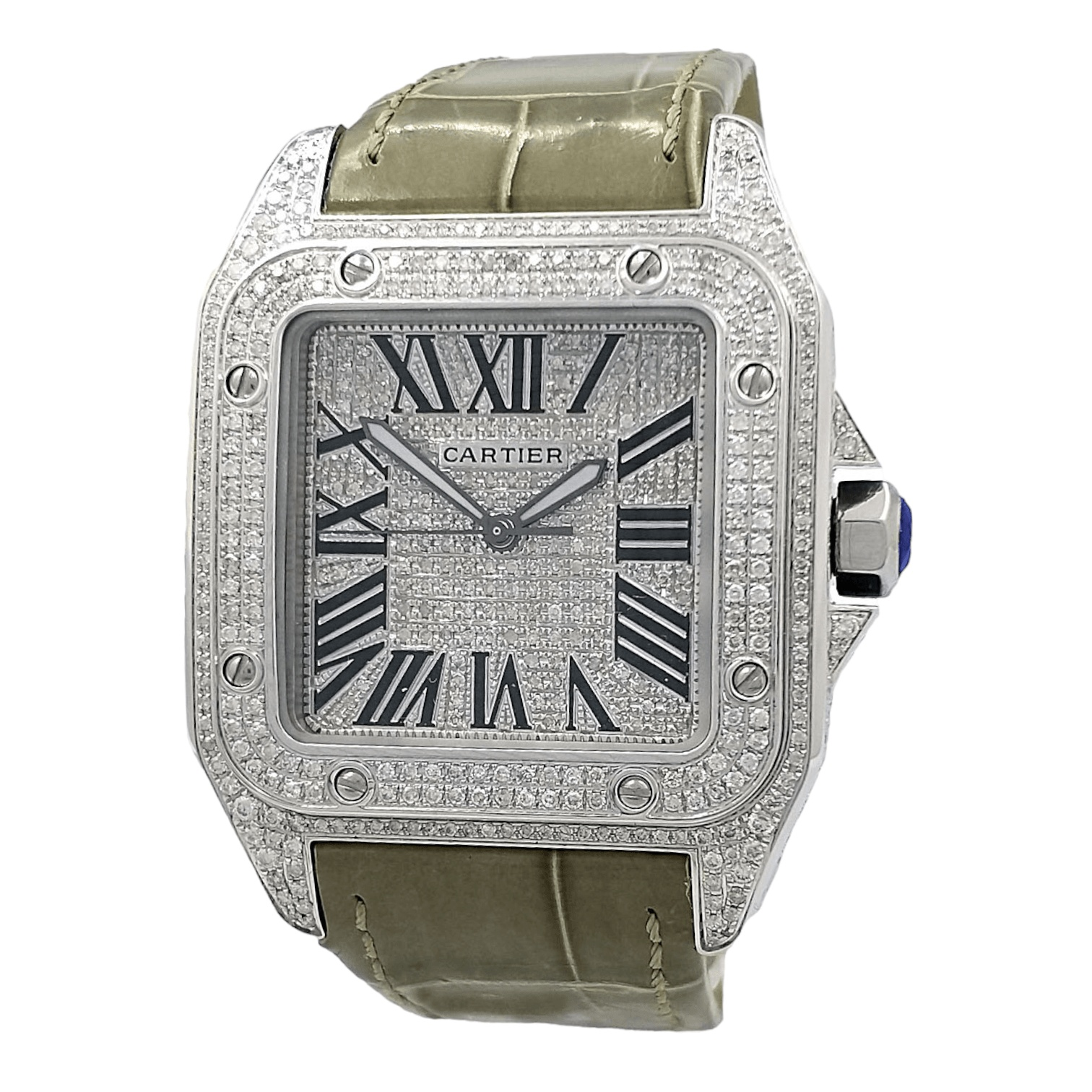 Cartier Santos 100 XL Iced Out diamonds setting Ref. 2656 - OU680 - LuxuryInStock