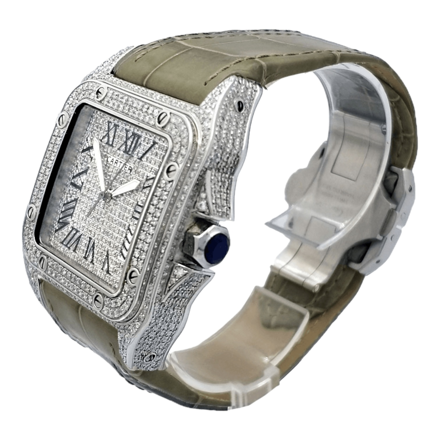 Cartier Santos 100 XL Iced Out diamonds setting Ref. 2656 - OU680 - LuxuryInStock