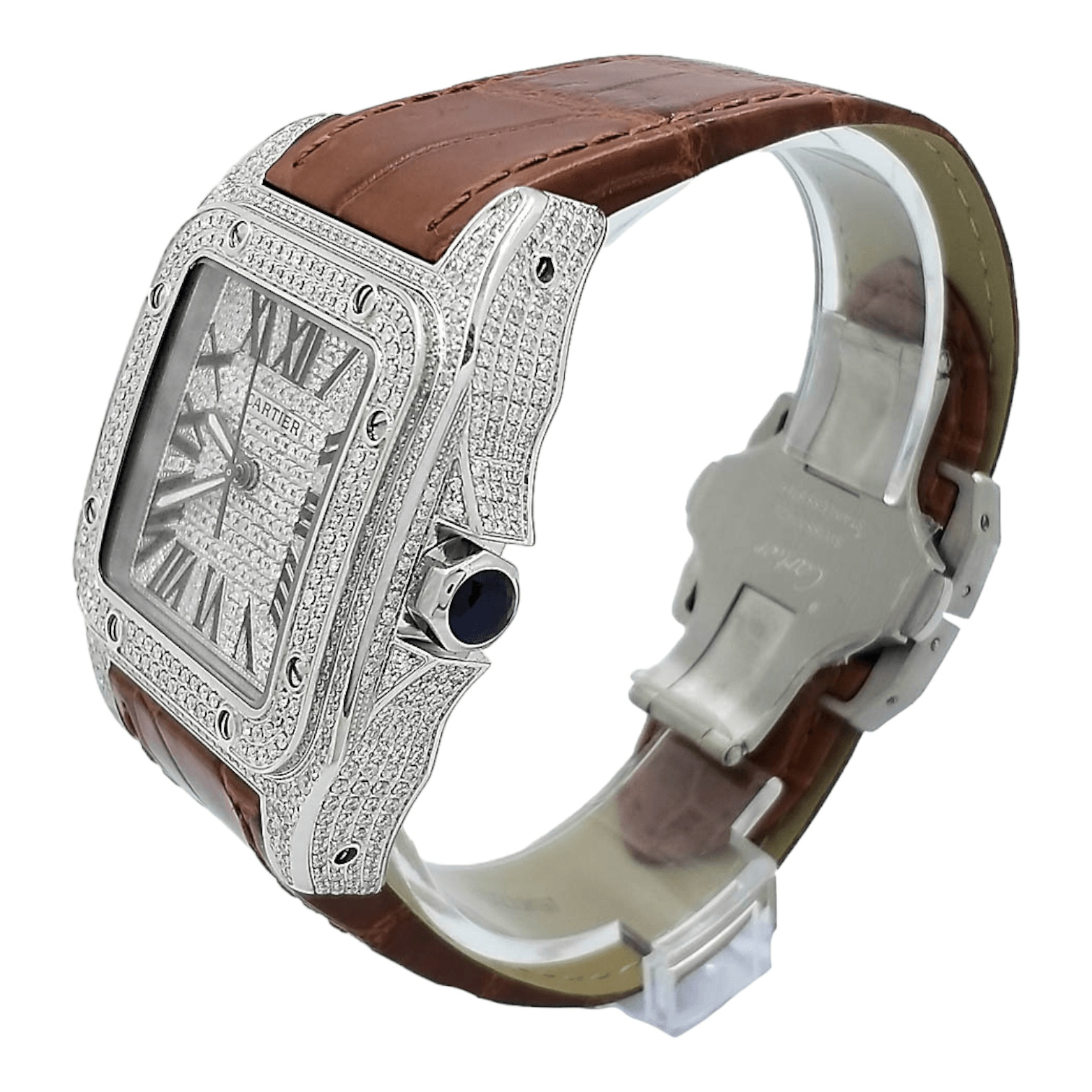 Cartier Santos 100 XL Iced Out Diamonds setting Ref. 2656 - LuxuryInStock
