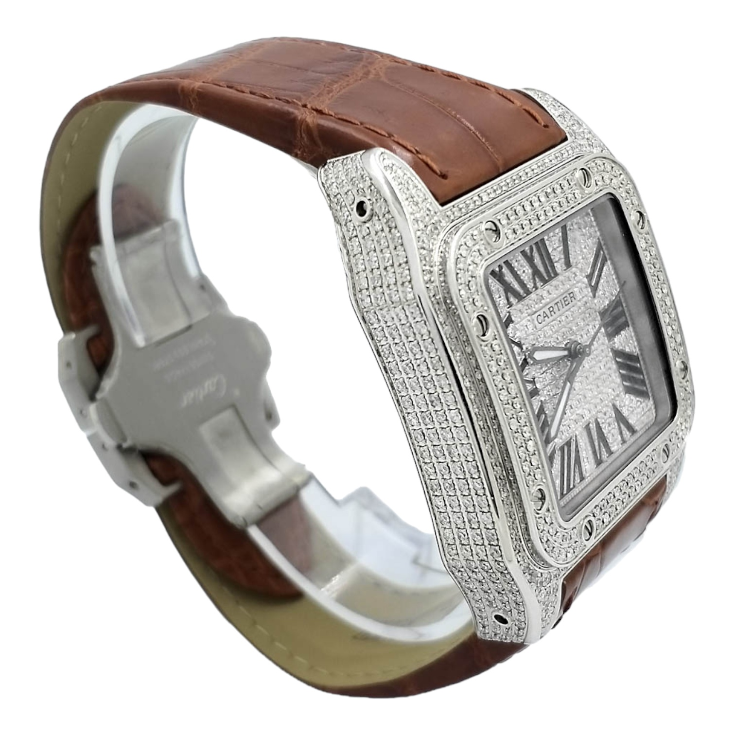Cartier Santos 100 XL Iced Out Diamonds setting Ref. 2656 - LuxuryInStock