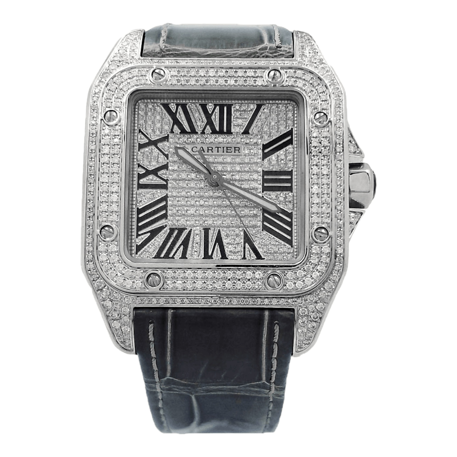 Cartier Santos 100 XL Iced Out Diamonds setting Ref. 2656 - OU780 - LuxuryInStock