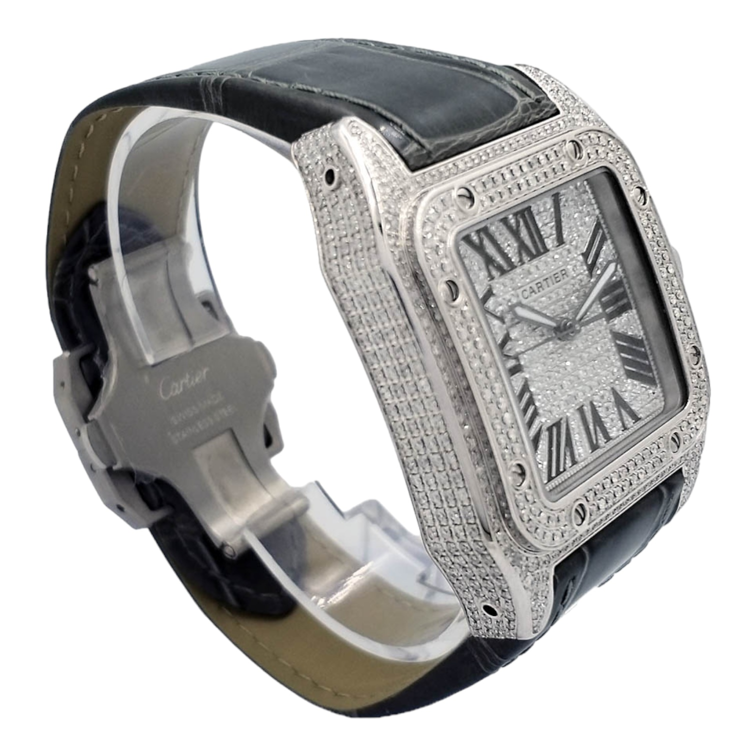 Cartier Santos 100 XL Iced Out Diamonds setting Ref. 2656 - OU780 - LuxuryInStock