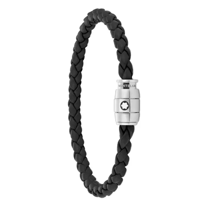 Montblanc 130895 Bracciale 3 Anelli in Pelle Nera e Acciaio