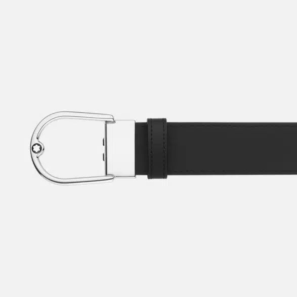 Montblanc 198634 Cintura Reversibile 35 mm in Pelle Nera con Fibbia a Ferro di Cavallo