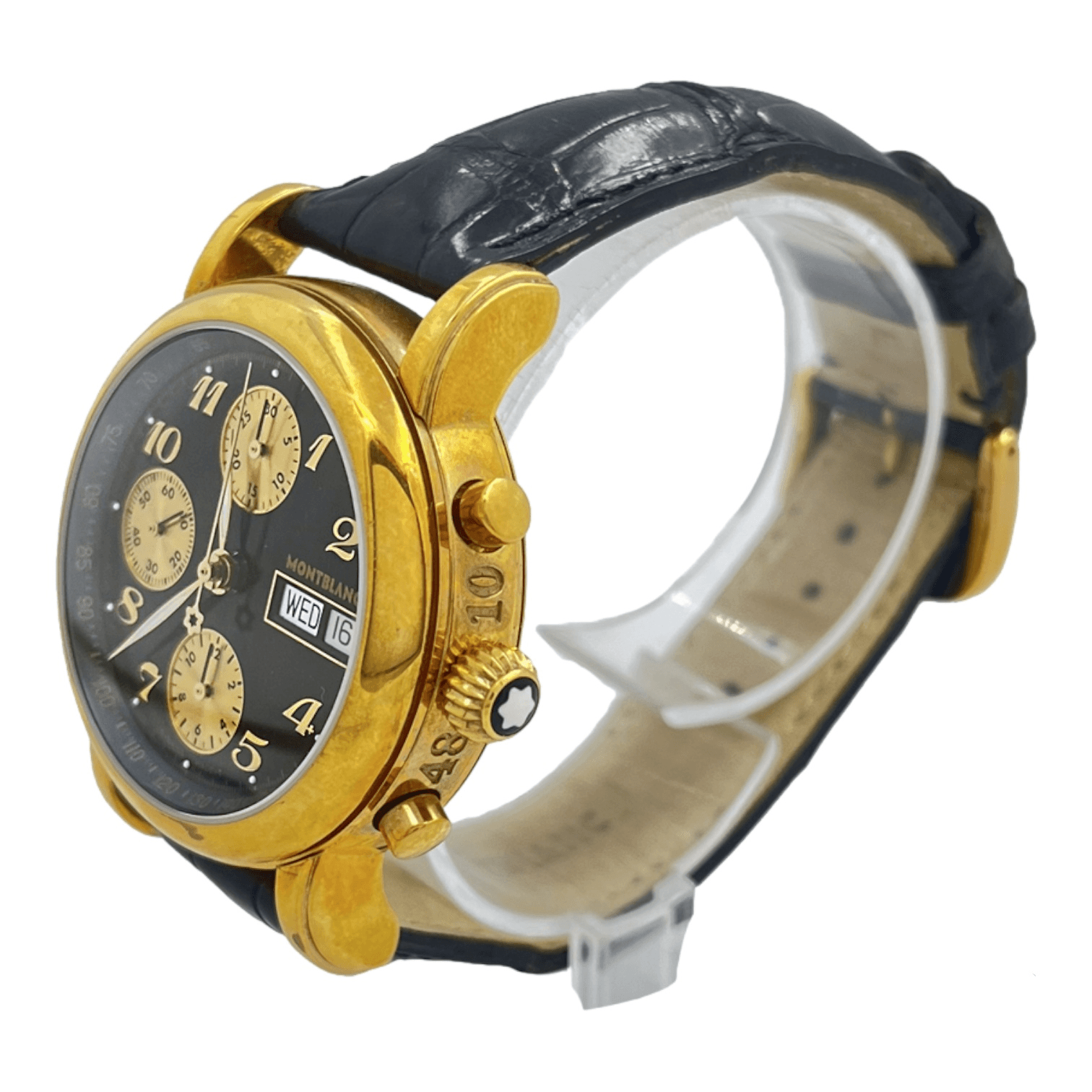 ID: ON3578MARCA: MontblancREFERENZA: 7000MODELLO: Meisterstück Star 7000 Day Date ChronographGENERE: UomoMOVIMENTO: AutomaticoCASSA: Oro giallo 18 ktCRISTALLO: Zaffi